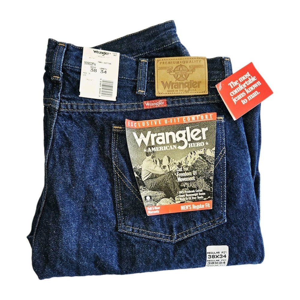 Vintage 90s Wrangler American Hero Regular Fit 38x34 Blue Denim Jeans NWT